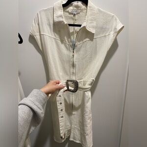 Cream Belted Zip Romper with Silver Buckle